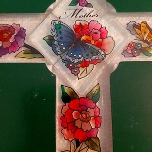 Hand Painted Floral Glass Cross "Mother"
